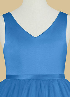 Azazie Marybell Flower Girl Dresses Blue Jay A-Line Bow Tulle Dress image8