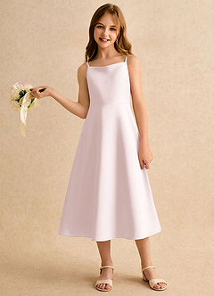 Azazie Jaella Girls Formal Abiti da Ragazza di Fiori Abito A-Line in Raso Opaco Plissettato Rosa Rossore image2