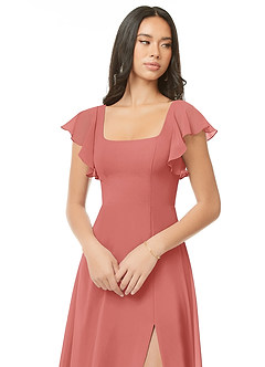 Azazie Bondi Robes de demoiselle d'honneur Robe Trapèze en Mousseline de soie Rayé Antique Rose image4