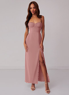 Barbie ♥ Azazie Robes de demoiselle d'honneur Robe Fourreau en Mousseline de soie Corset Rose Poussiéreuse image1