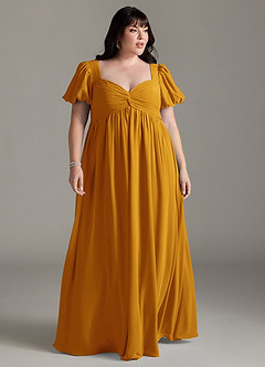 Azazie Madisynn Zwangerschaps Bruidsmeisjekleding Boog Chiffon Vloerlengte Jurk image5
