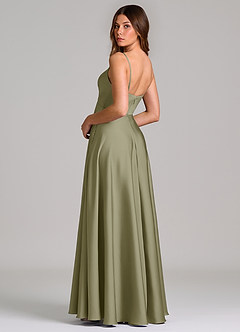 Azazie Amani Bridesmaid Dresses Pistachio A-Line Pleated Stretch Satin Dress image2