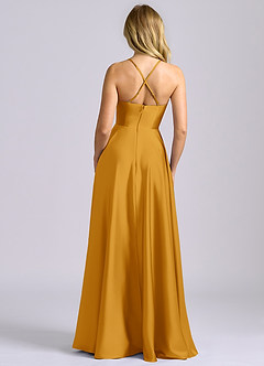 Azazie Truce Bridesmaid Dresses Butterscotch A-Line Stretch Satin Dress image2