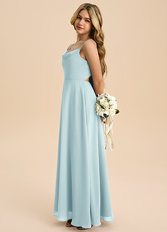 Azazie Shale Junior Sea Glass A-Line Bow Chiffon Dress image2