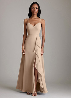 Azazie Naeem Bridesmaid Dresses Taupe A-Line V-Neck Ruffle Chiffon Dress image3
