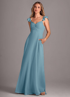 Azazie Kaylyn Robes de demoiselle d'honneur Robe Trapèze en Mousseline de soie Rayé Bleu Maussade image3