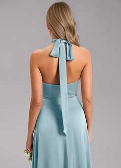 Azazie Tracie Bridesmaid Dresses Moody Blue A-Line Side Slit Stretch Satin Dress image7