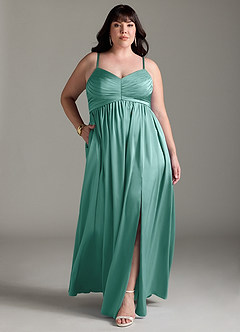 Azazie Alia Robes de demoiselle d'honneur Robe Trapèze en Satin extensible Plissée Aqua image10