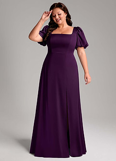 Azazie Fyona Vestidos de damas de honor Vestido de Uva de Satén Elástico de Corte en A con Plisado image11