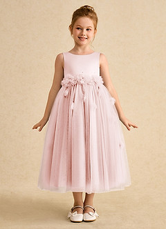 Azazie Lux vestidos de niña de las flores Vestido de Rosa Rubor de Tul de Corte En A con Perla image5