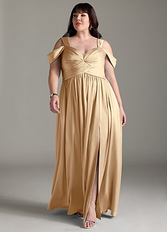 Azazie Lianne Jurken voor bruidsmeisjes Jurk van Stretch Satijn met A-Lijn Off the Shoulder Champagne image11