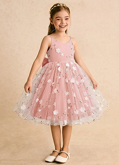 Azazie Junebug Flower Girl Dresses Rosette Ball-Gown Spaghetti Strap Tulle Dress image5