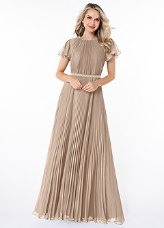 Azazie Kara Modest Bridesmaid Dresses A-Line Pleated Chiffon Floor-Length Dress image4