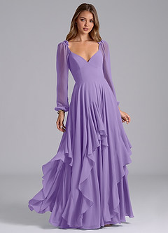 Azazie Karan Bridesmaid Dresses Tahiti A-Line Long Sleeve Chiffon Dress image1