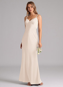 Azazie Suttona Bridesmaid Dresses White Alabaster A-Line Pleated Stretch Satin Dress image4