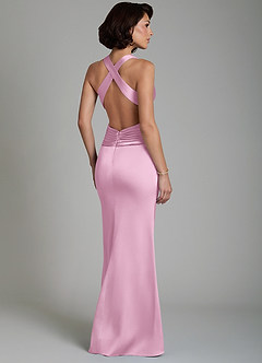 Azazie Maya Bridesmaid Dresses Candy Pink Mermaid Pleated Stretch Satin Dress image2