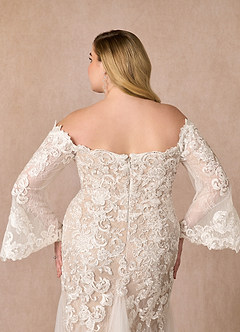 Azazie Arlette Wedding Dresses Diamond White Nude Mermaid Sweetheart Sequins Tulle Dress image12