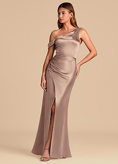 Azazie Madelyn 신부 들러리 드레스 인어 오프 더 숄더 메탈릭 새틴 바닥 길이 드레스 image3