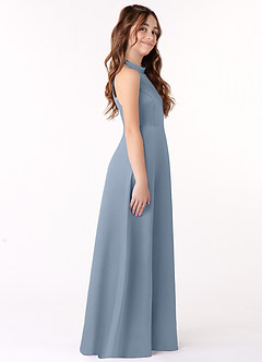 Azazie Laurel Junior Dusty Blue A-Line Matte Satin Dress image2