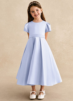 Azazie Princess Flower Girl Dresses Lavender A-Line Pleated Matte Satin Dress image6