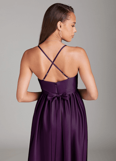 Azazie Llana Gravid brudtärna klänningar Klänning A-Linje med fickor Golvlängd Stretch Satin image4