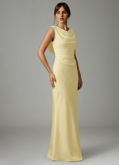 Azazie Kieryn Brautjungfernkleider Meerjungfrau-Linie Plissee Stretch-Satin Kleid Zitronensorbet image4
