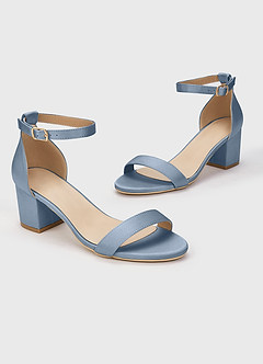 front Matching Color Matte Satin One Strap Buckle Block Heel Sandals