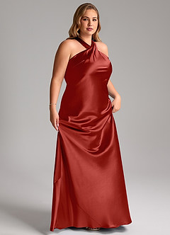 Azazie Doretta Vestidos de damas de honor Vestido de Óxido de Satén Metálico de Corte Sirena con Lazo image11