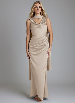 Azazie Tallie Bridesmaid Dresses Frost Mermaid Pleated Stretch Satin Dress image5