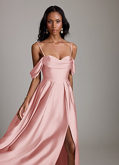 Azazie Loisa Abiti da Damigella Abito A-Line in Raso Elasticizzato a Spalla Scoperta Rosa Cipria image3