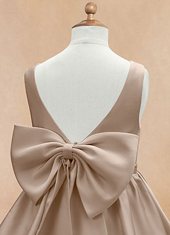 Azazie Margie Flower Girl Dresses Taupe A-Line Bow Stretch Satin Dress image7