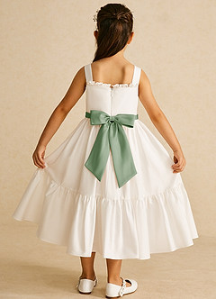 Azazie Ettie Flower Girl Dresses Ivory Matcha A-Line Bow Cotton Dress image4