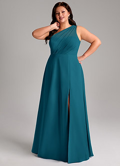 Azazie Phaedra Jurken voor bruidsmeisjes Jurk van Chiffon met A-Lijn One-Shoulder Inkt Blauw image15