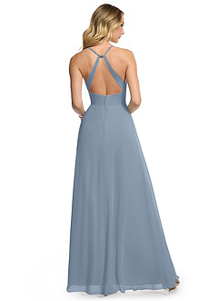 Azazie Davis Bridesmaid Dresses Dusty Blue A-Line V-Neck Chiffon Dress image5