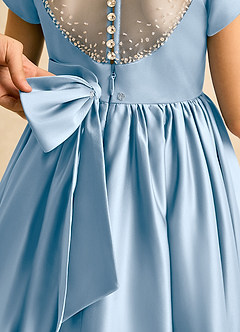 Azazie Toffee Abiti da Ragazza di Fiori Abito Stile Principessa in Raso Opaco Fiocco Azzurro Polvere image7