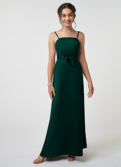 Azazie Anina Junior Pine A-Line Bow Matte Satin Dress image2