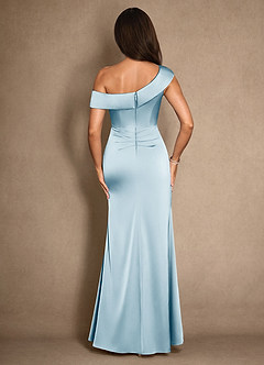Azazie Hamptons Mother of the Bride Dresses Sky Blue A-Line Pleated Stretch Satin Dress image2