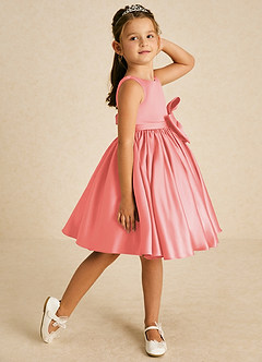 Azazie Apple Flower Girl Dresses Coral A-Line Bow Matte Satin Dress image3