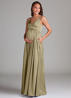 Azazie Emree Maternity Bridesmaid Dresses A-Line Stretch Satin Floor-Length Dress with Pockets image3