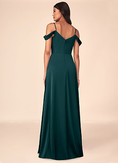 Azazie Ocean Bridesmaid Dresses Pine A-Line V-Neck Pleated Stretch Satin Dress image2