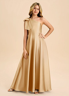 Azazie Penguin Junior Klä av A-Line i Stretch Satin Rosett image3