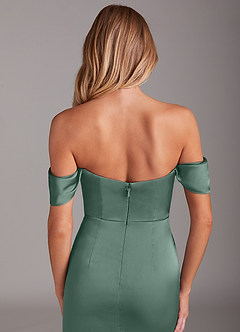 Azazie Saige Abiti da Damigella Abito Sirena in Raso Elasticizzato a Spalla Scoperta Eucalipto image7