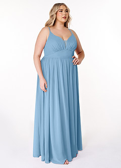 Azazie Rayna Vestidos de damas de honor Vestido de Azul Acero de Gasa de Corte en A con Cuello en V plisado image10