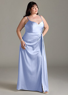 Azazie Brielle Bridesmaid Dresses Ice A-Line Cowl Spaghetti Straps Stretch Satin Dress image9