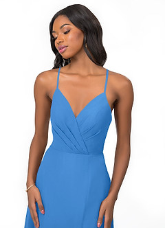 Azazie Everleigh Abiti da Damigella Abito A-Line in Chiffon con Scollo a Cuore a Pieghe Blue Jay image7