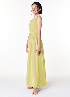 Azazie Iman Junior A-Linie Plissee Chiffon Kleid Zitronensorbet image4