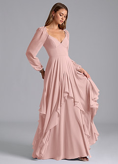 Azazie Karan Brautjungfernkleider A-Linie Langarm Chiffon Kleid Puderrosa image4