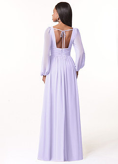Azazie Norah Bridesmaid Dresses Lilac A-Line V-Neck Long Sleeve Chiffon Dress image2