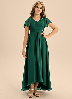 Azazie Induh Junior Emerald A-Line Pleated Chiffon Dress image1