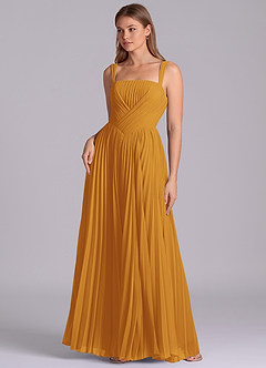 Azazie Mina Jurken voor bruidsmeisjes Jurk van Chiffon met A-Lijn Geplooid Boterbabbelaar image1